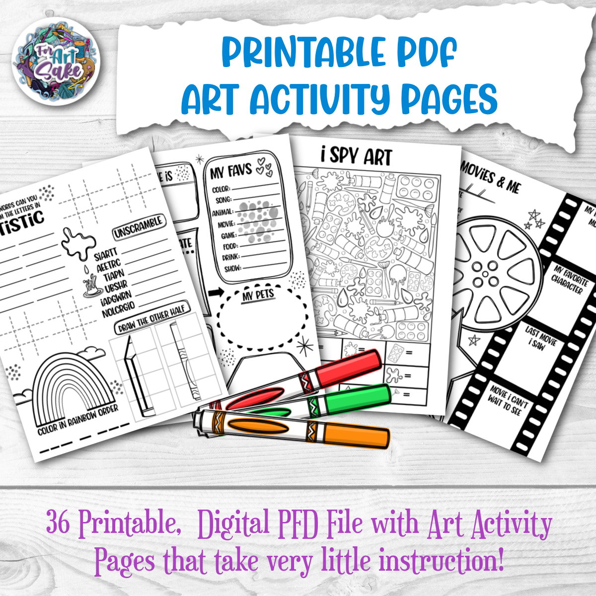 Art Activity Printable Pages- 36 PDF Pages Digital file