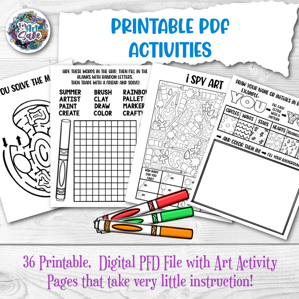 Art Activity Printable Pages- 36 PDF Pages Digital file